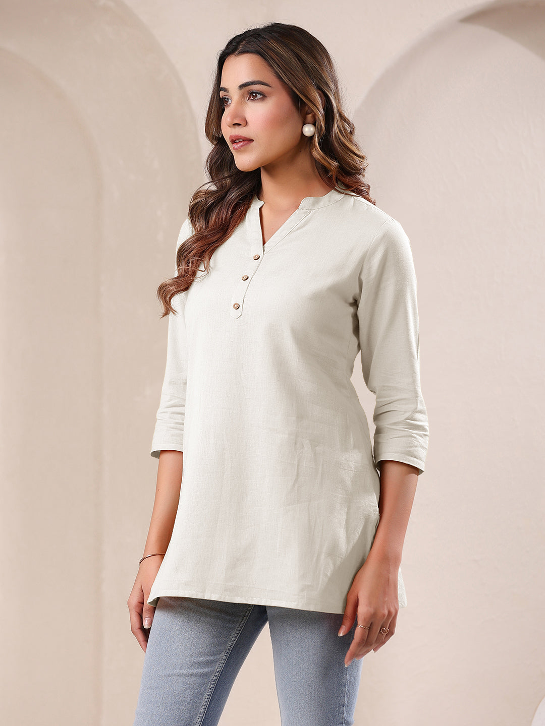 Janasya Light Cotton Solid Straight Top 