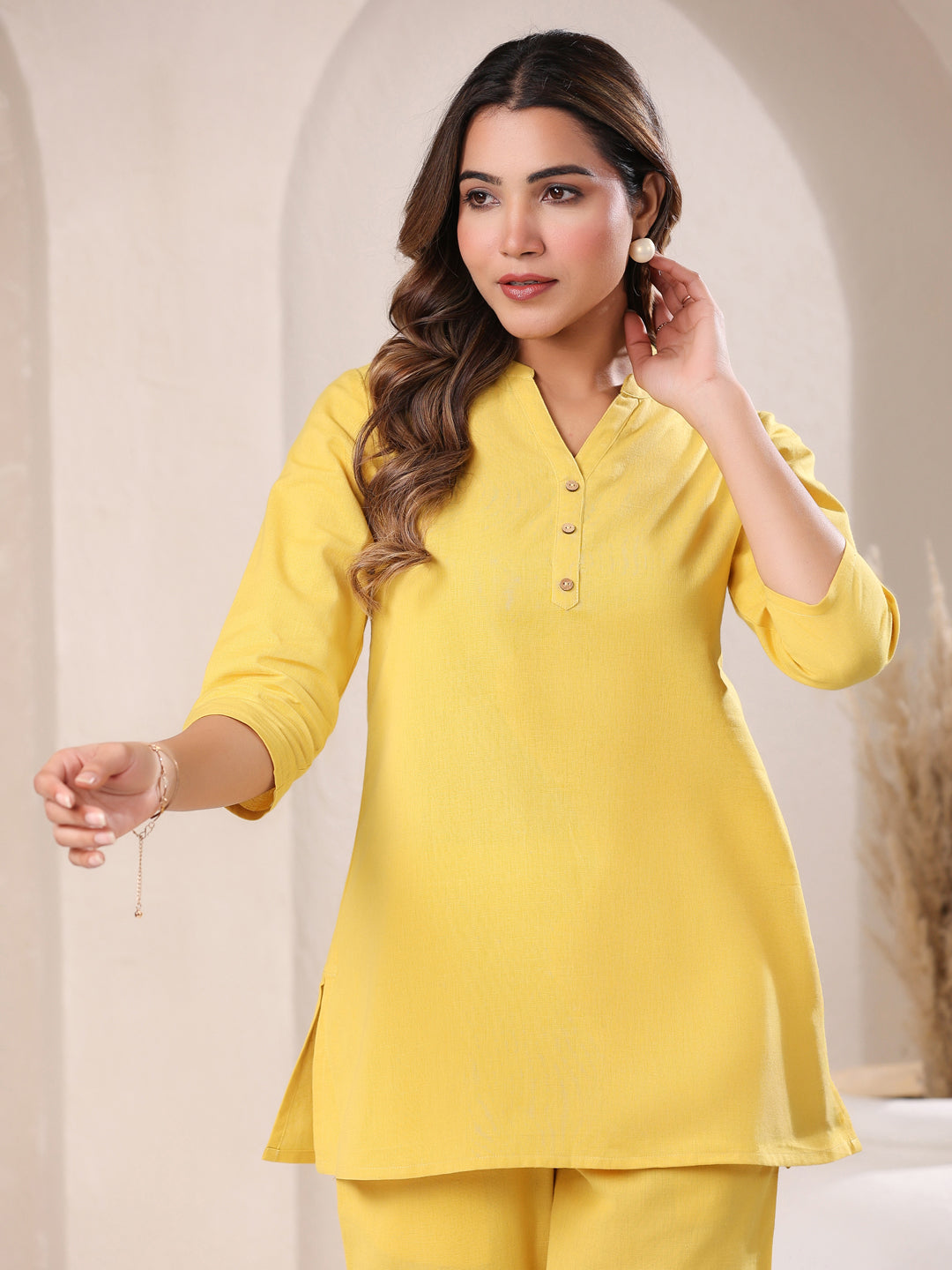 Janasya Light Cotton Solid A-Line Top 