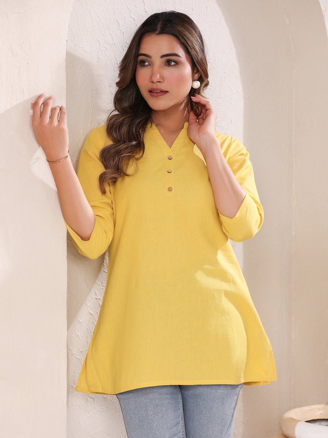 Janasya Light Cotton Solid A-Line Top 