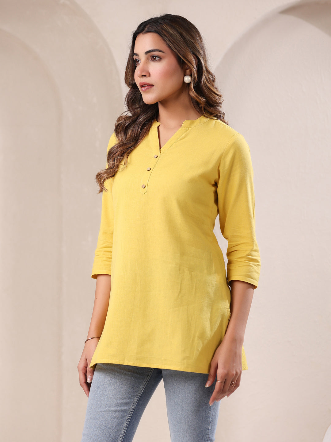 Janasya Light Cotton Solid A-Line Top 