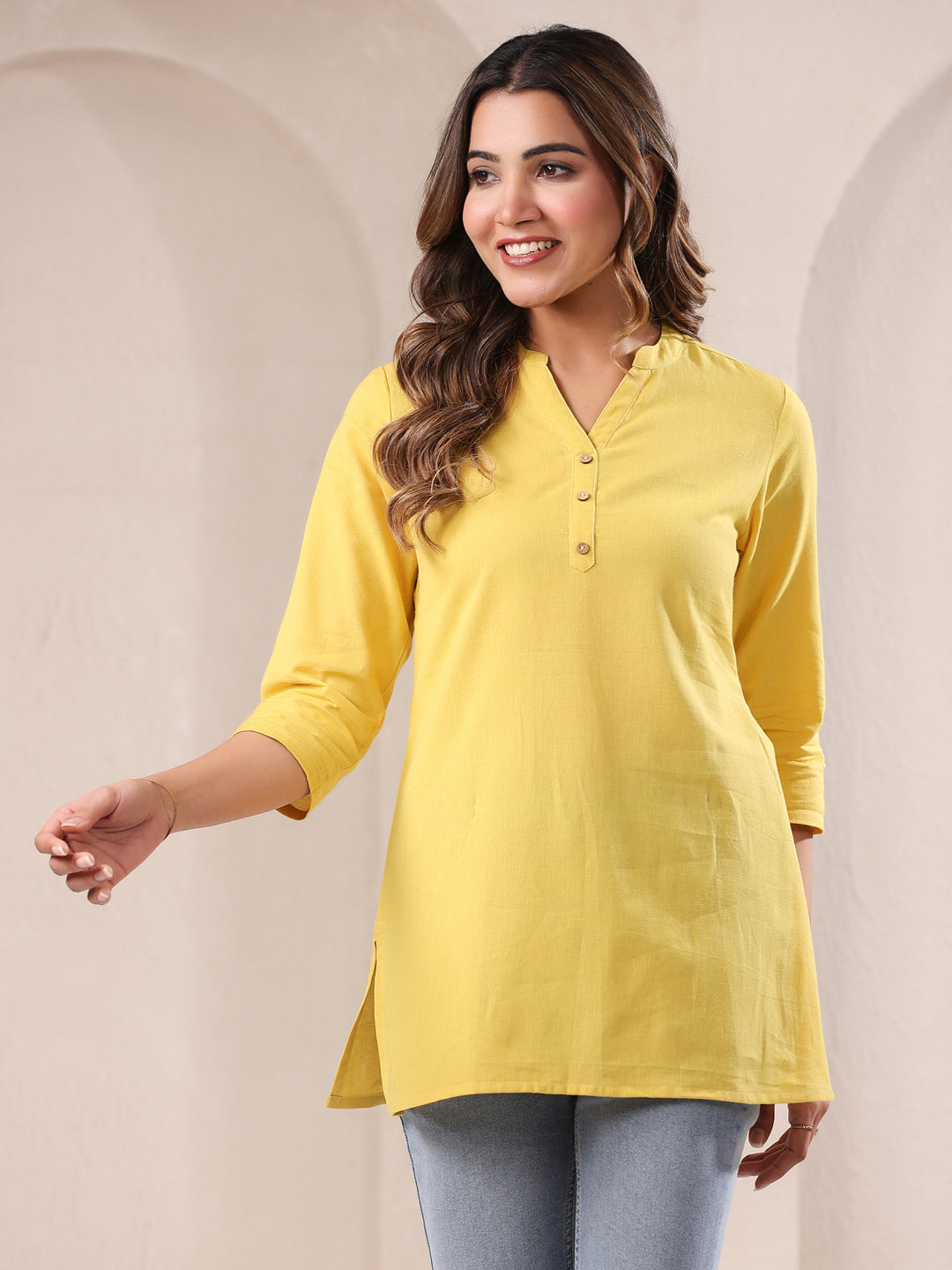 Janasya Light Cotton Solid A-Line Top 