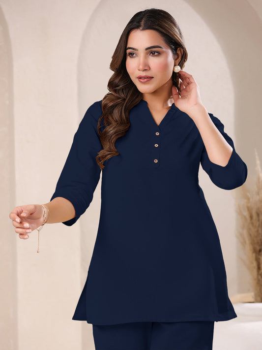 Janasya Dark Cotton Solid A-Line Top 