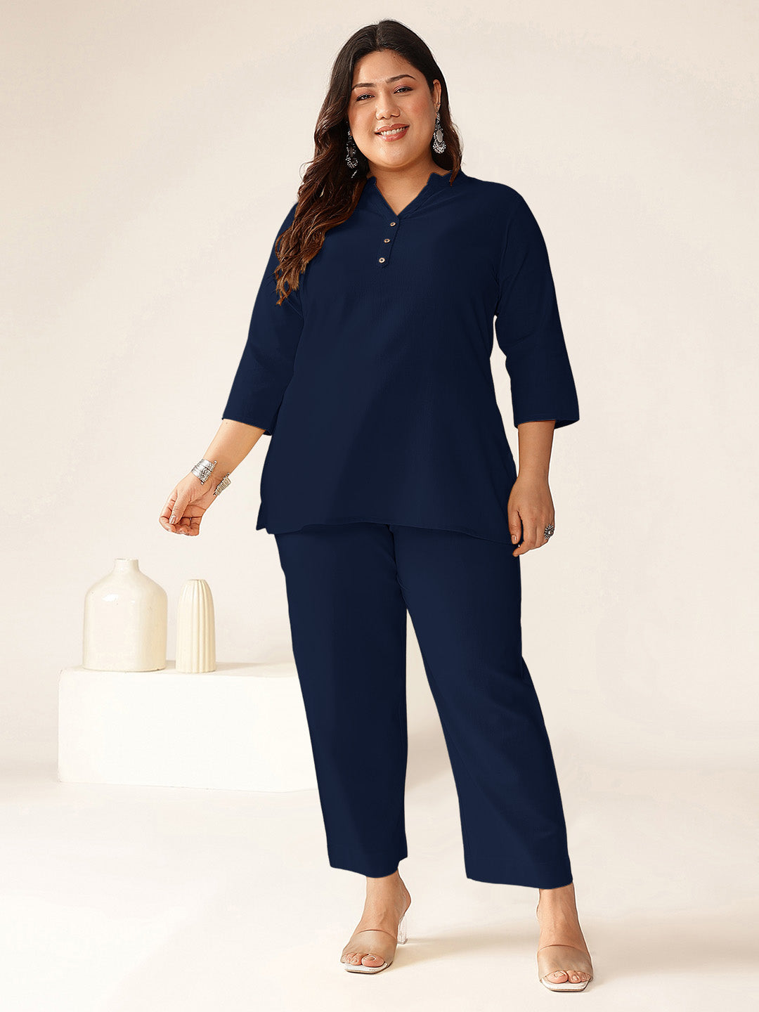 Janasya Dark Cotton Solid A-Line Top 