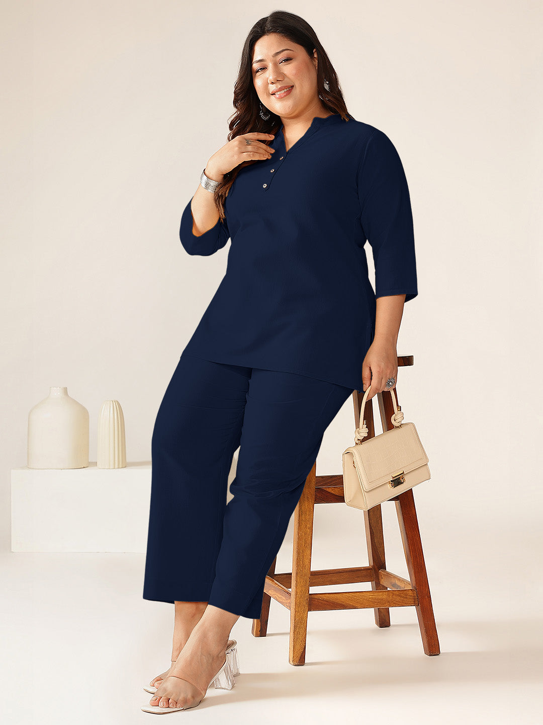Janasya Dark Cotton Solid A-Line Top 
