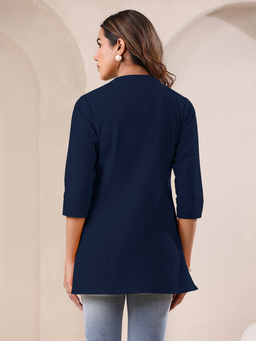 Janasya Dark Cotton Solid A-Line Top 