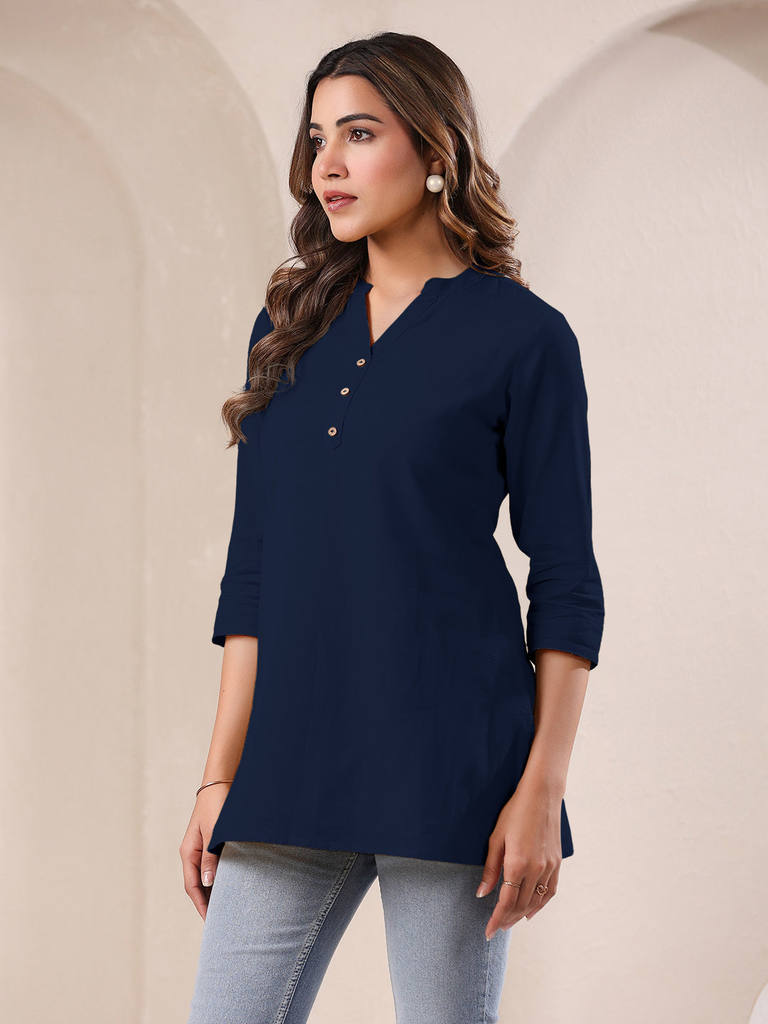 Janasya Dark Cotton Solid A-Line Top 