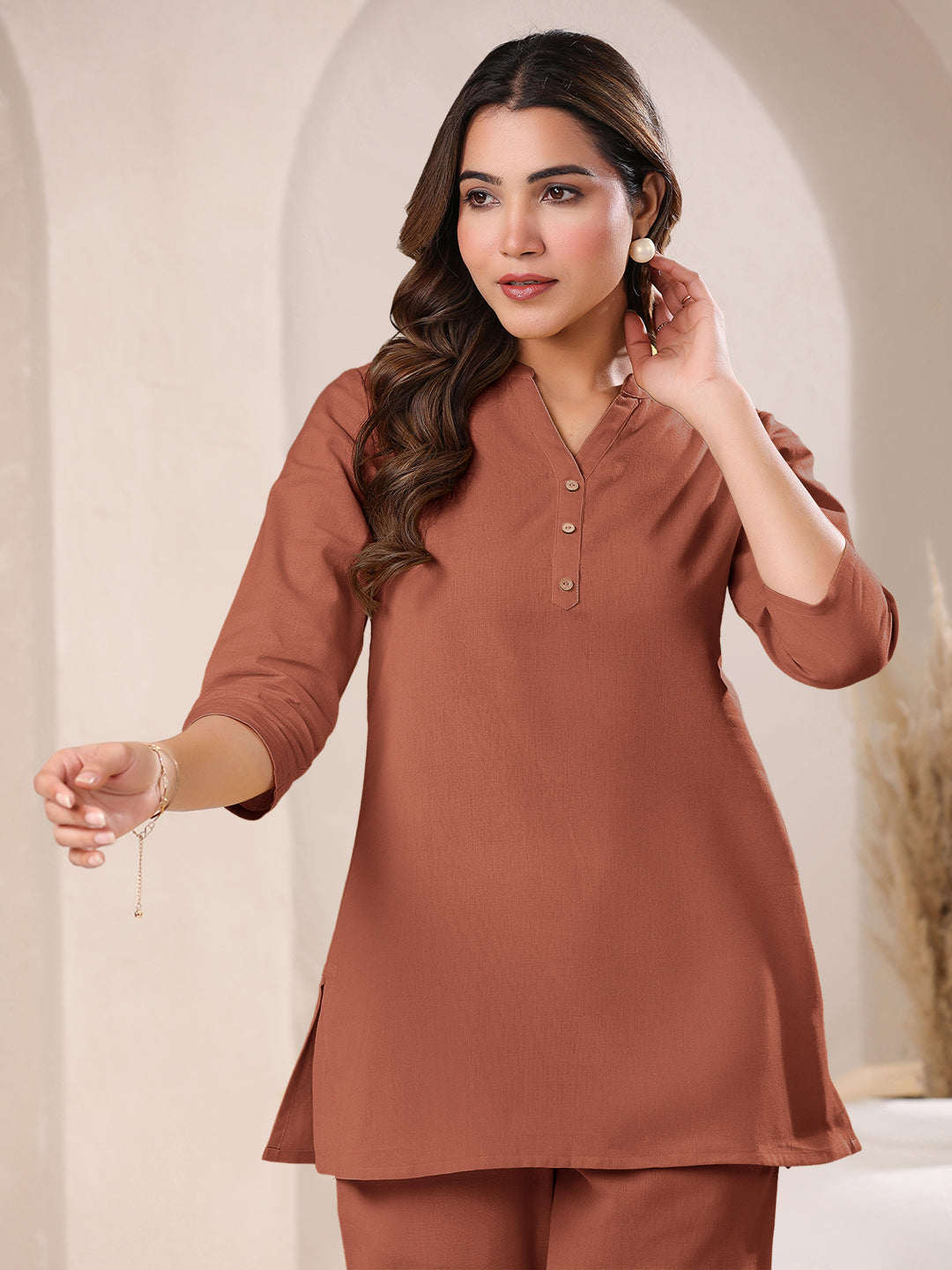 Janasya Dark Cotton Solid A-Line Top 
