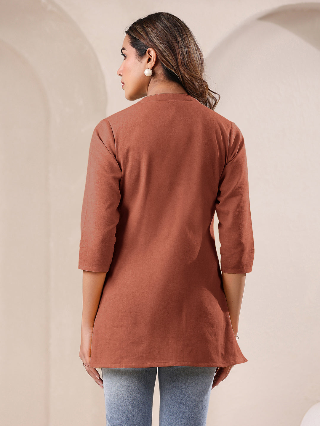 Janasya Dark Cotton Solid A-Line Top 