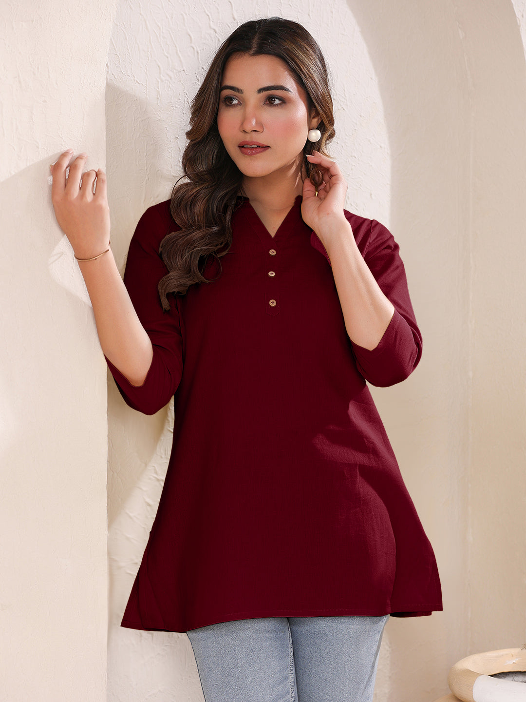 Janasya Dark Cotton Solid Straight TOP 