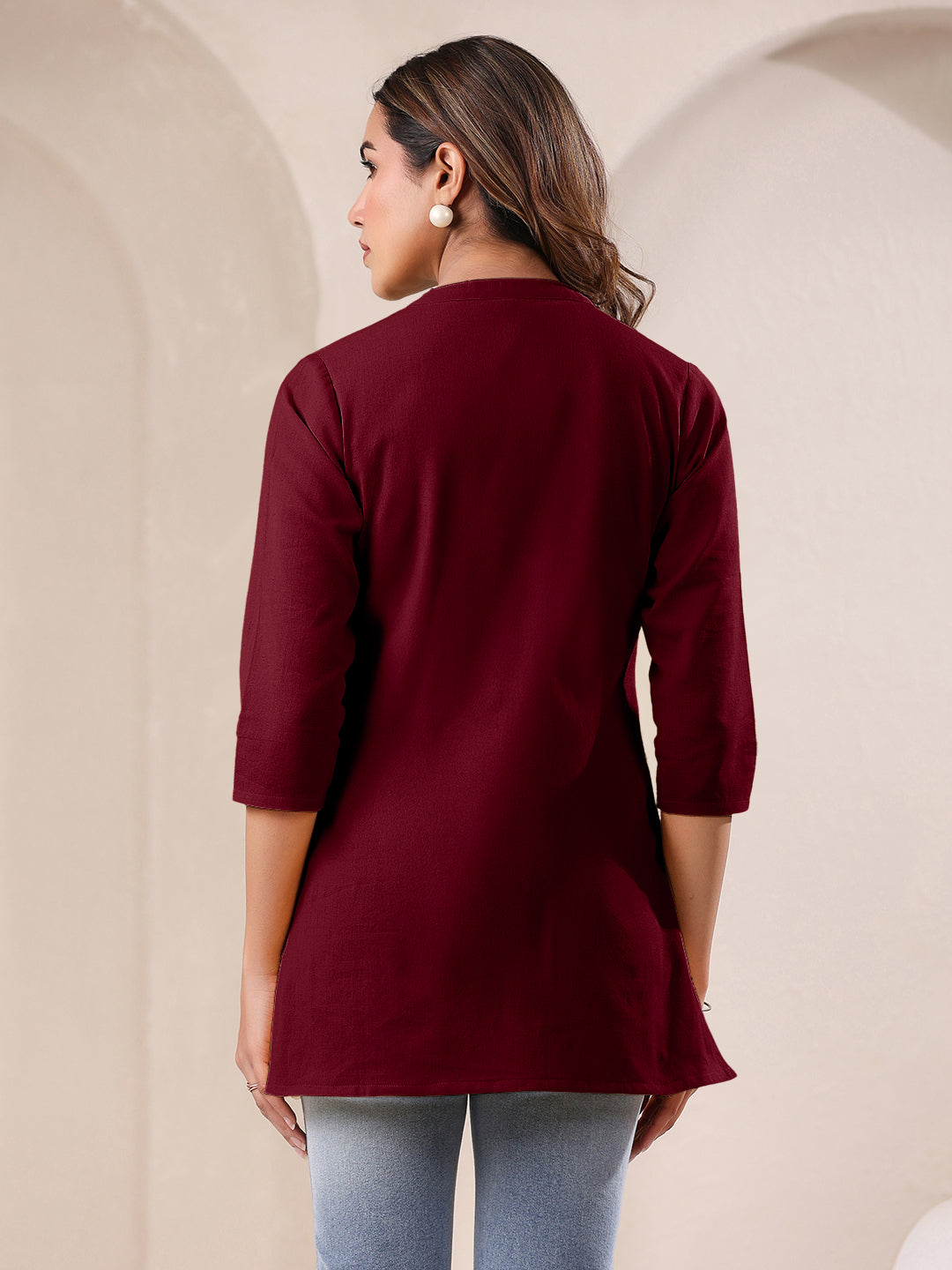 Janasya Dark Cotton Solid Straight TOP 