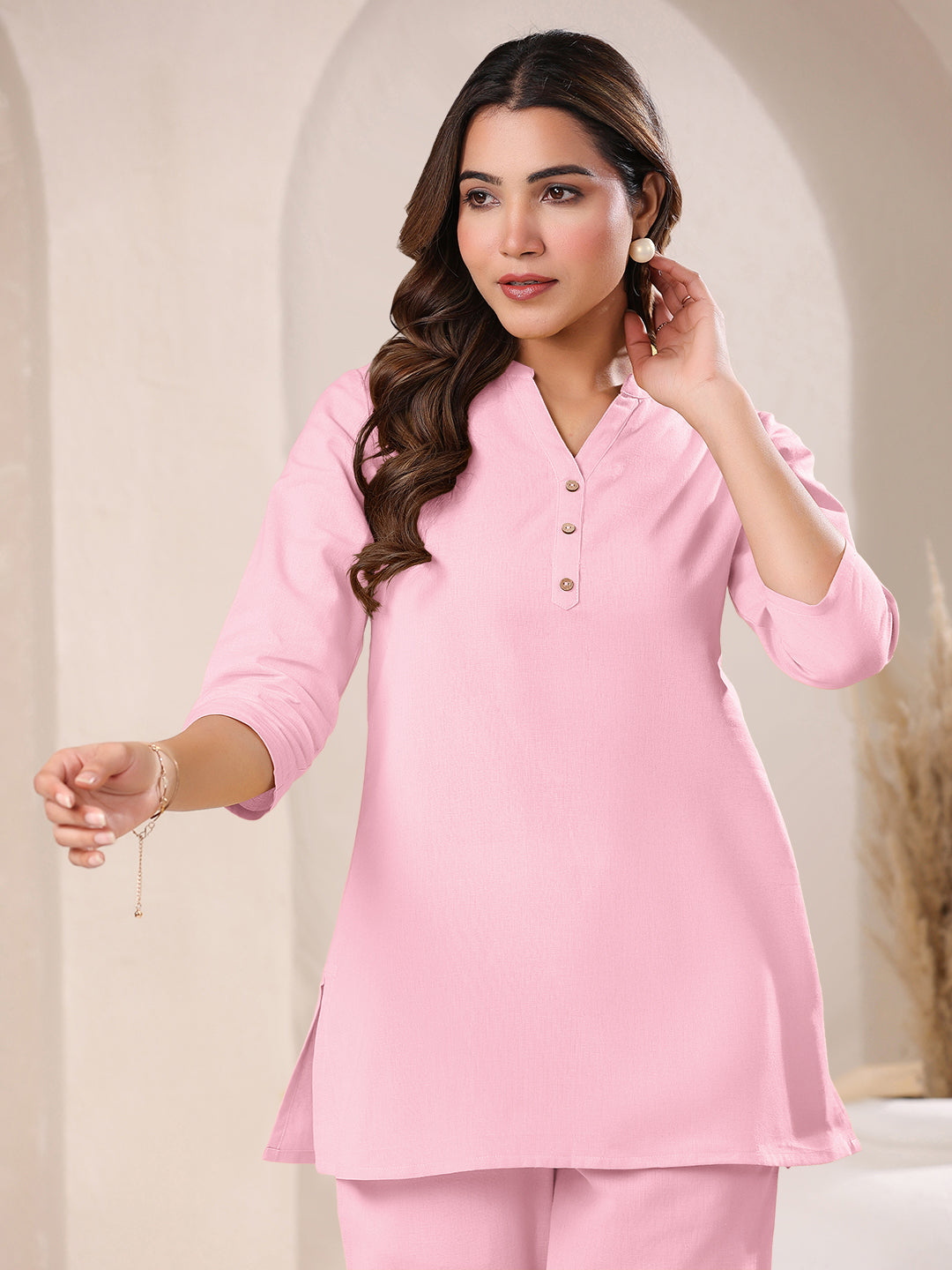 Janasya Light Cotton Solid A-Line Top 