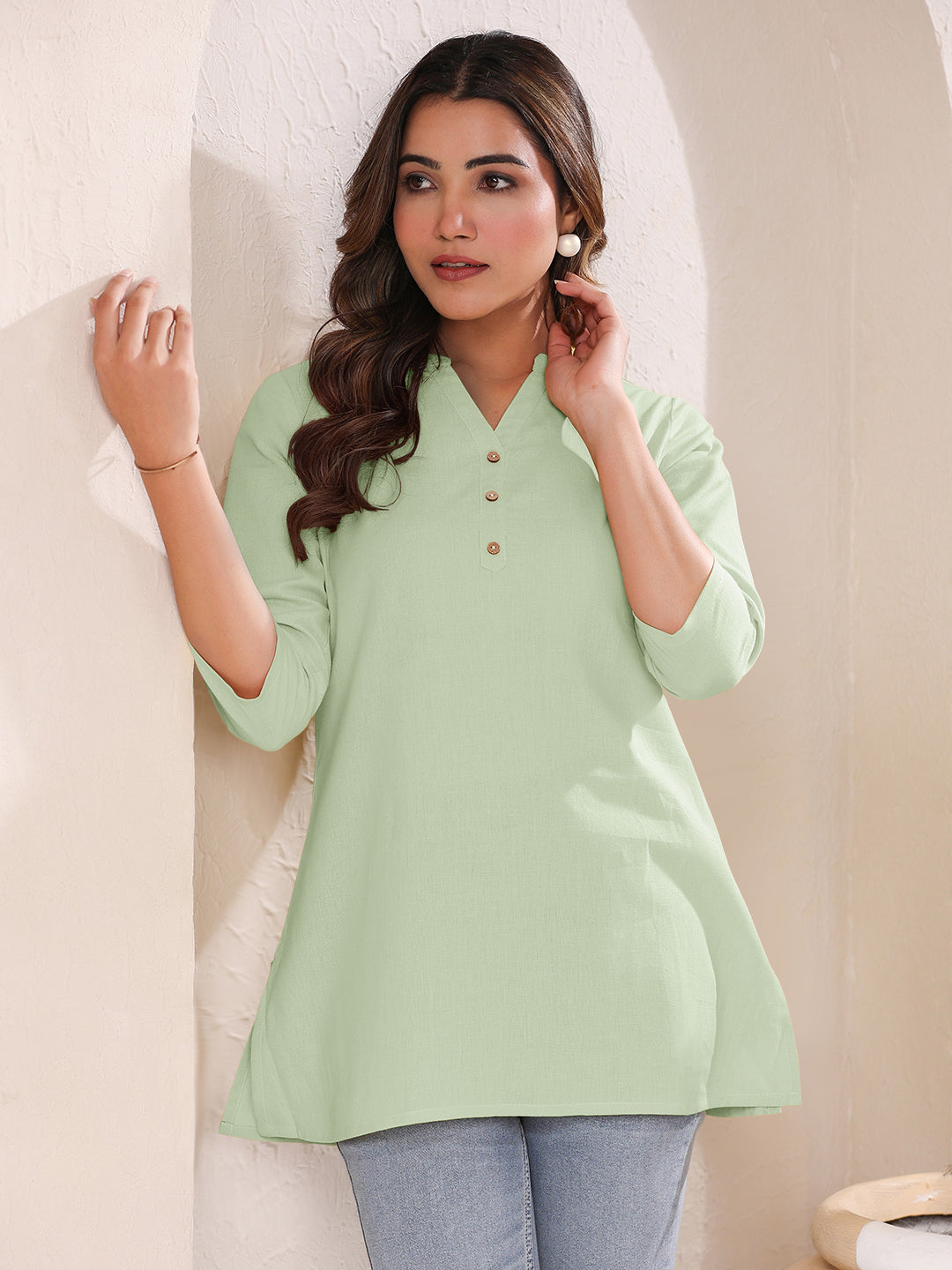 Janasya Light Cotton Solid Straight Top 