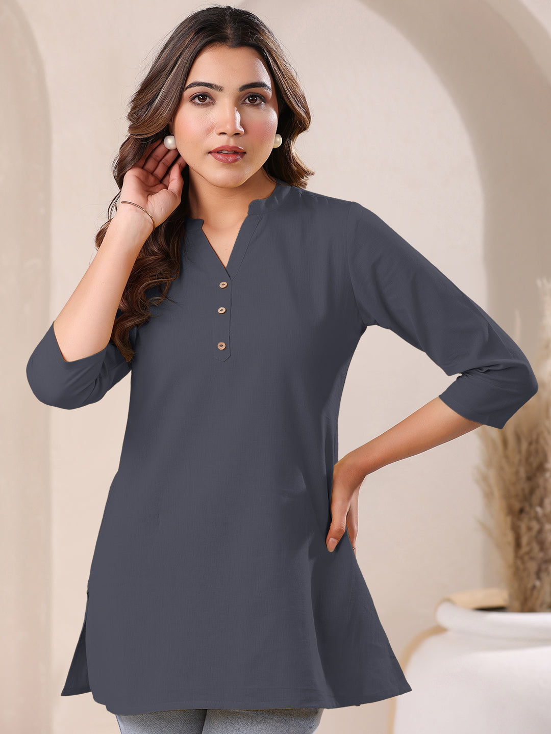 Janasya Light Cotton Solid A-Line Top 