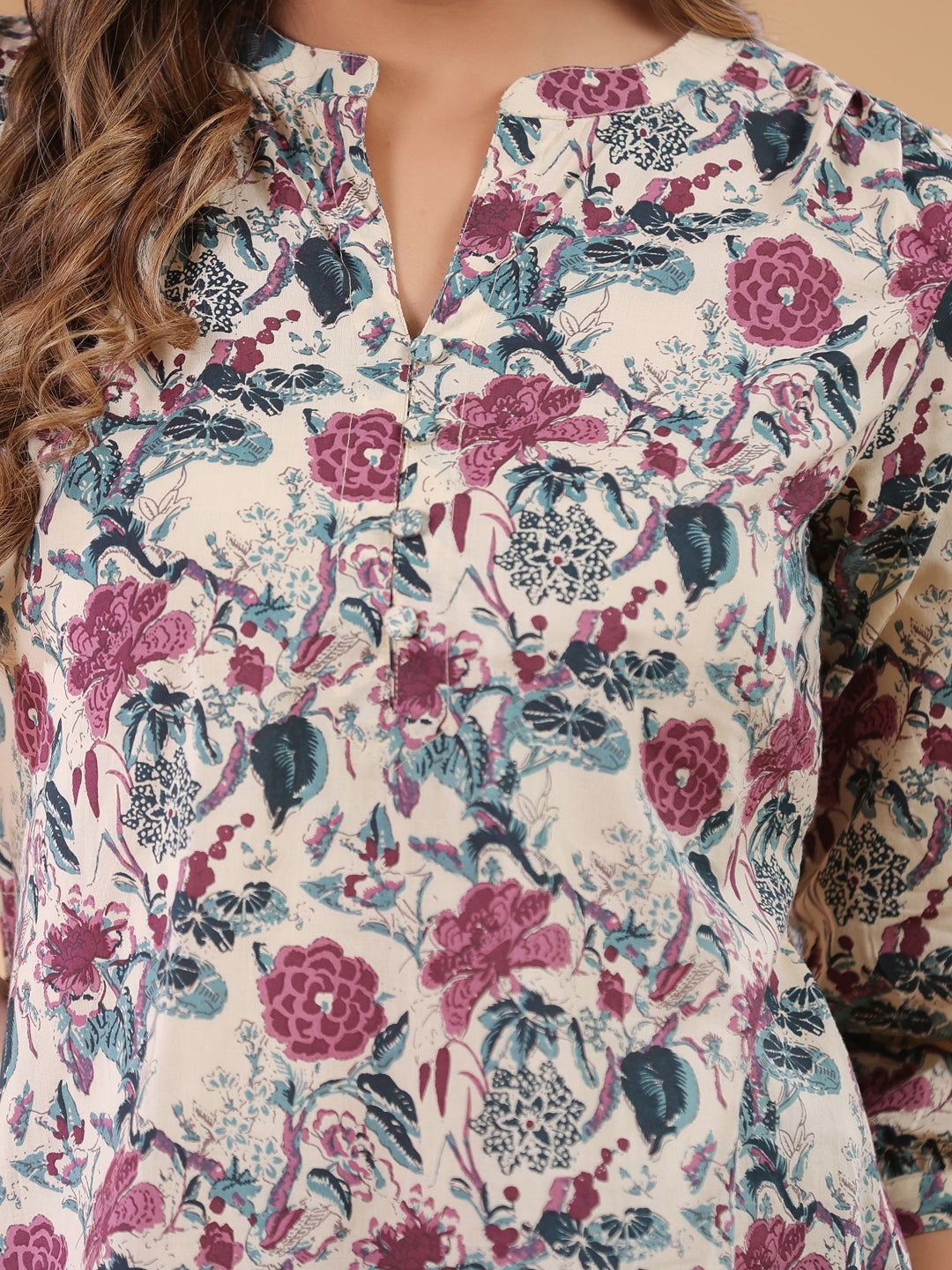 Janasya Light Cotton Floral Straight Tunic 