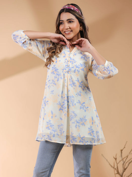 Janasya Light Georgette Floral A-Line Tunic 