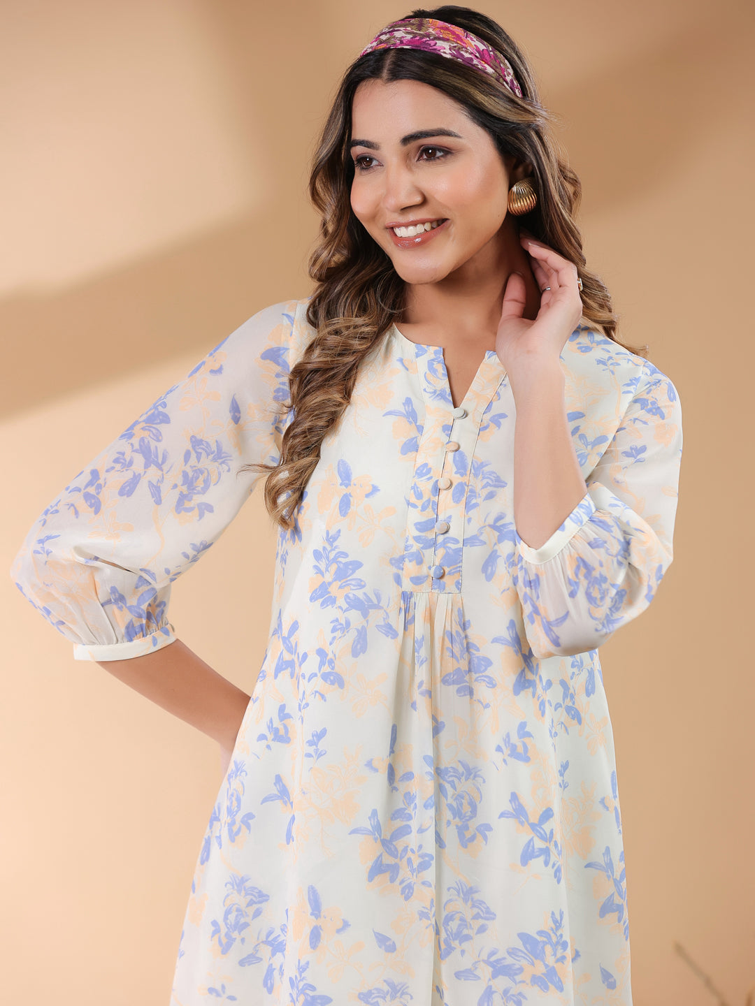 Janasya Light Georgette Floral A-Line Tunic 