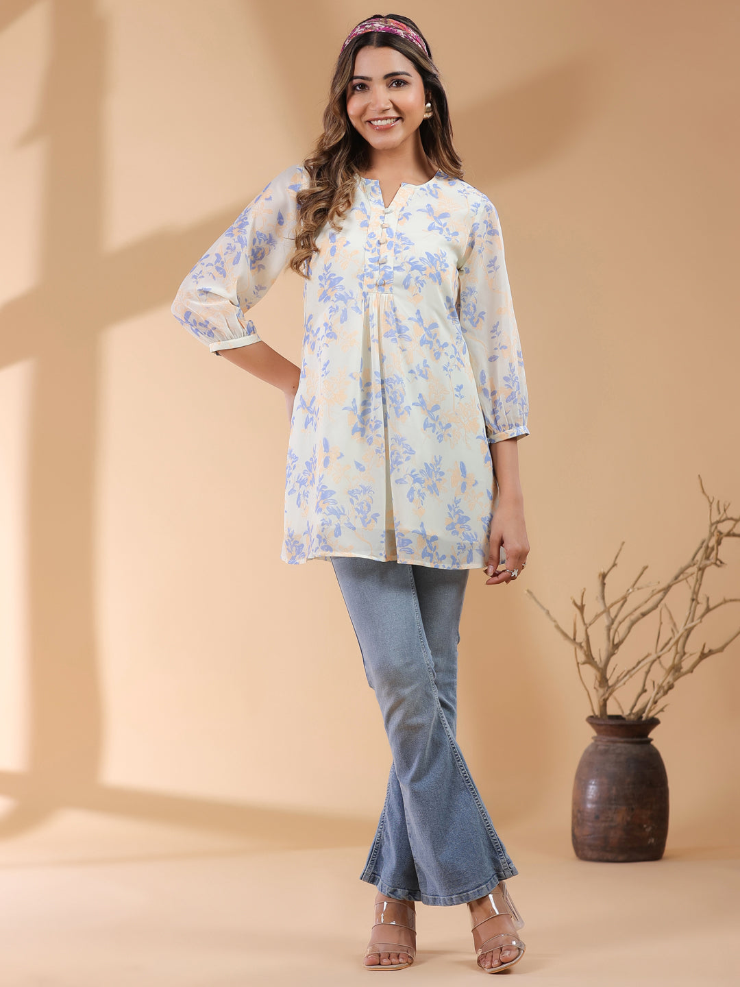 Janasya Light Georgette Floral A-Line Tunic 