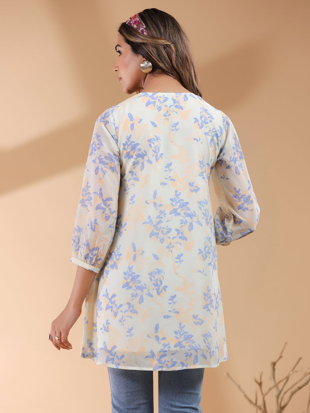 Janasya Light Georgette Floral A-Line Tunic 