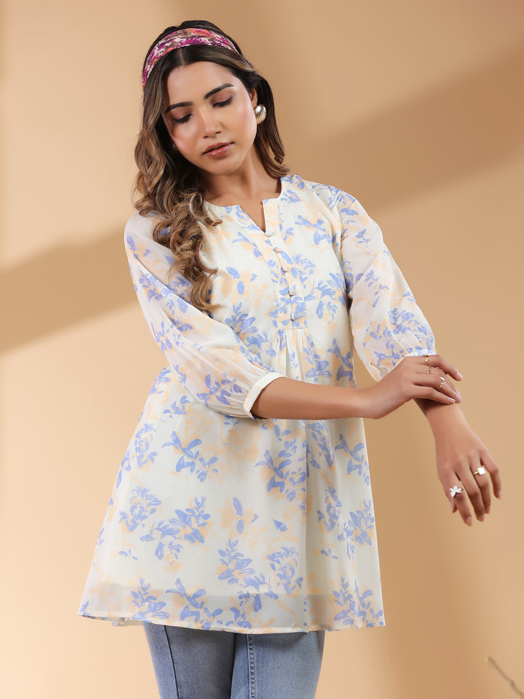 Janasya Light Georgette Floral A-Line Tunic 