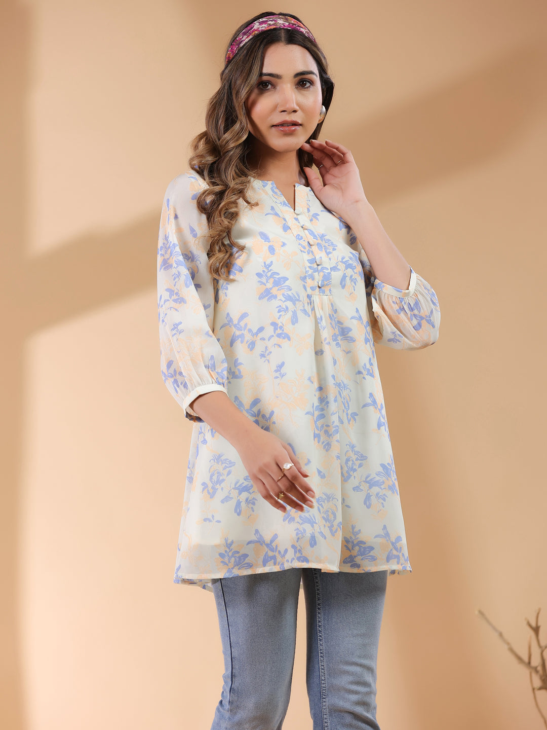 Janasya Light Georgette Floral A-Line Tunic 
