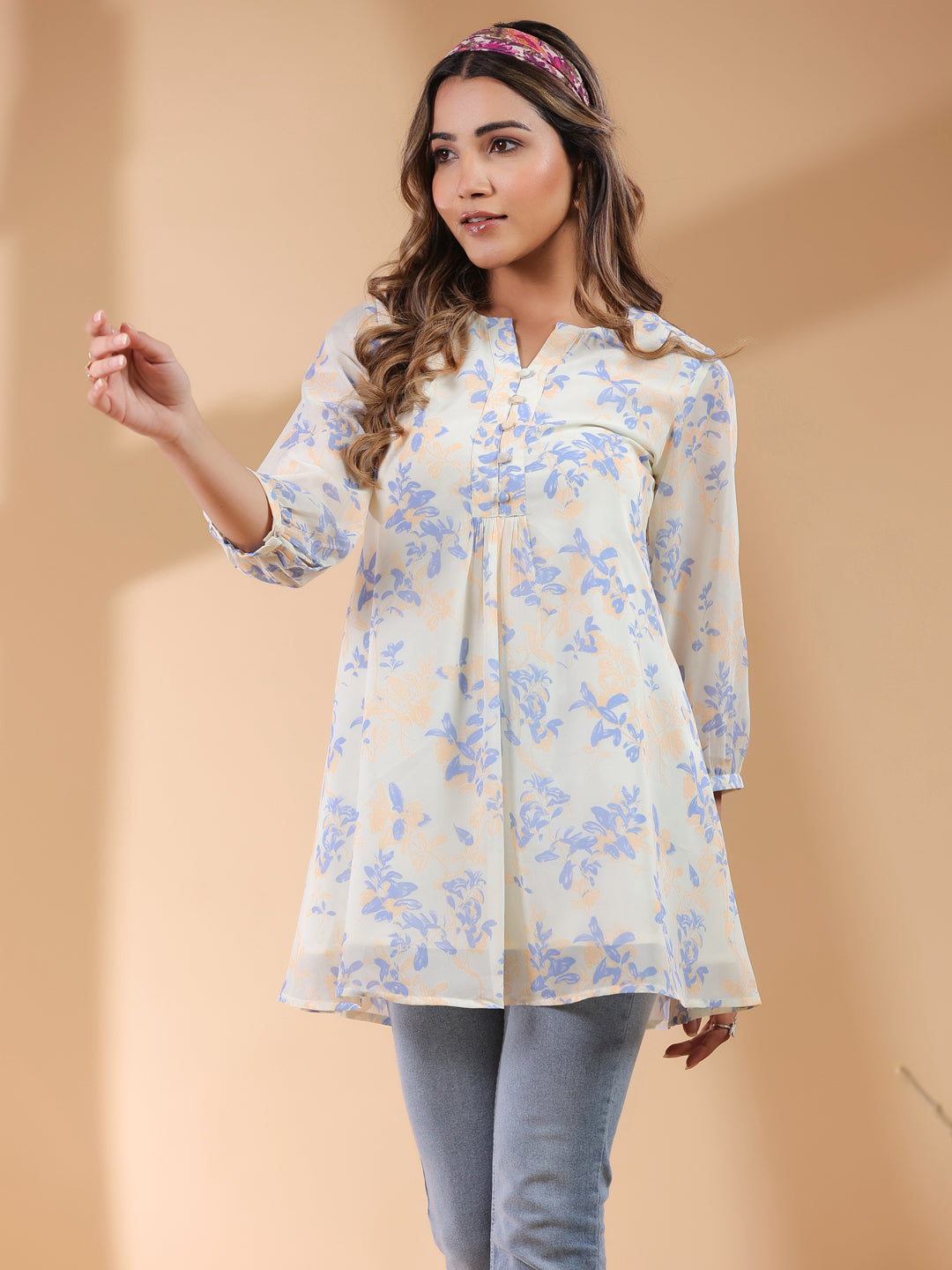 Janasya Light Georgette Floral A-Line Tunic 