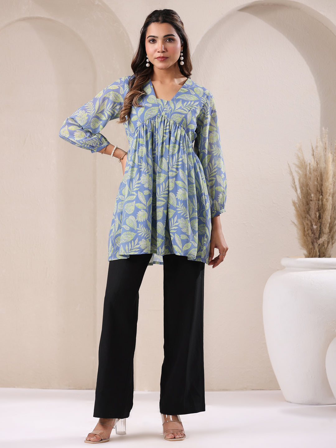 Janasya Bright Georgette Tropical A-Line Tunic 