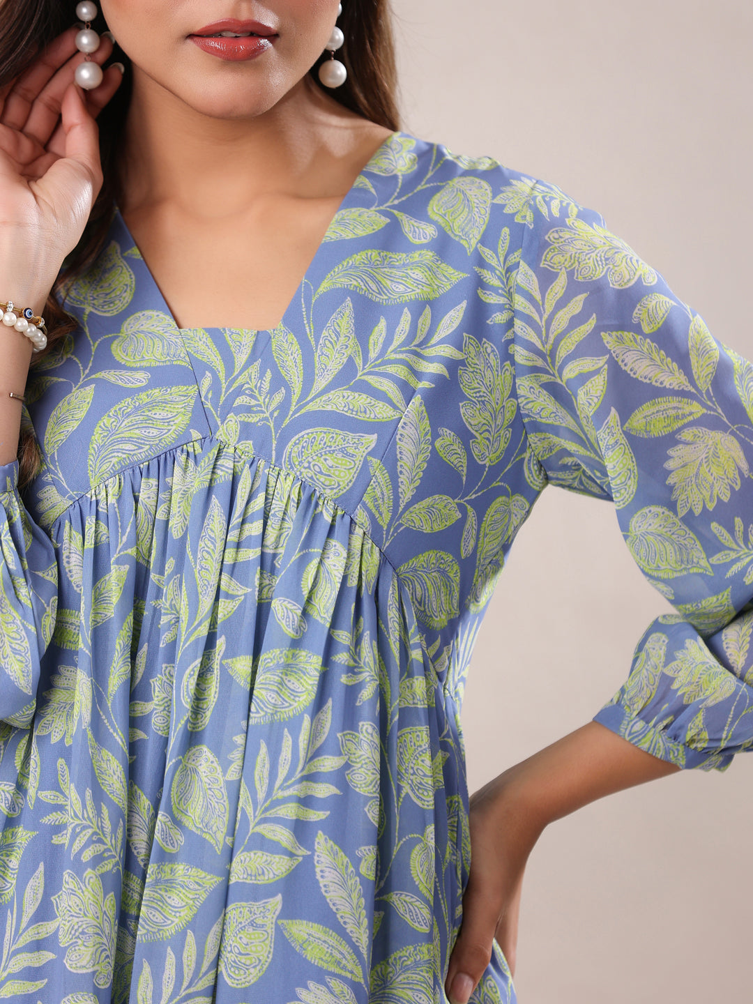Janasya Bright Georgette Tropical A-Line Tunic 