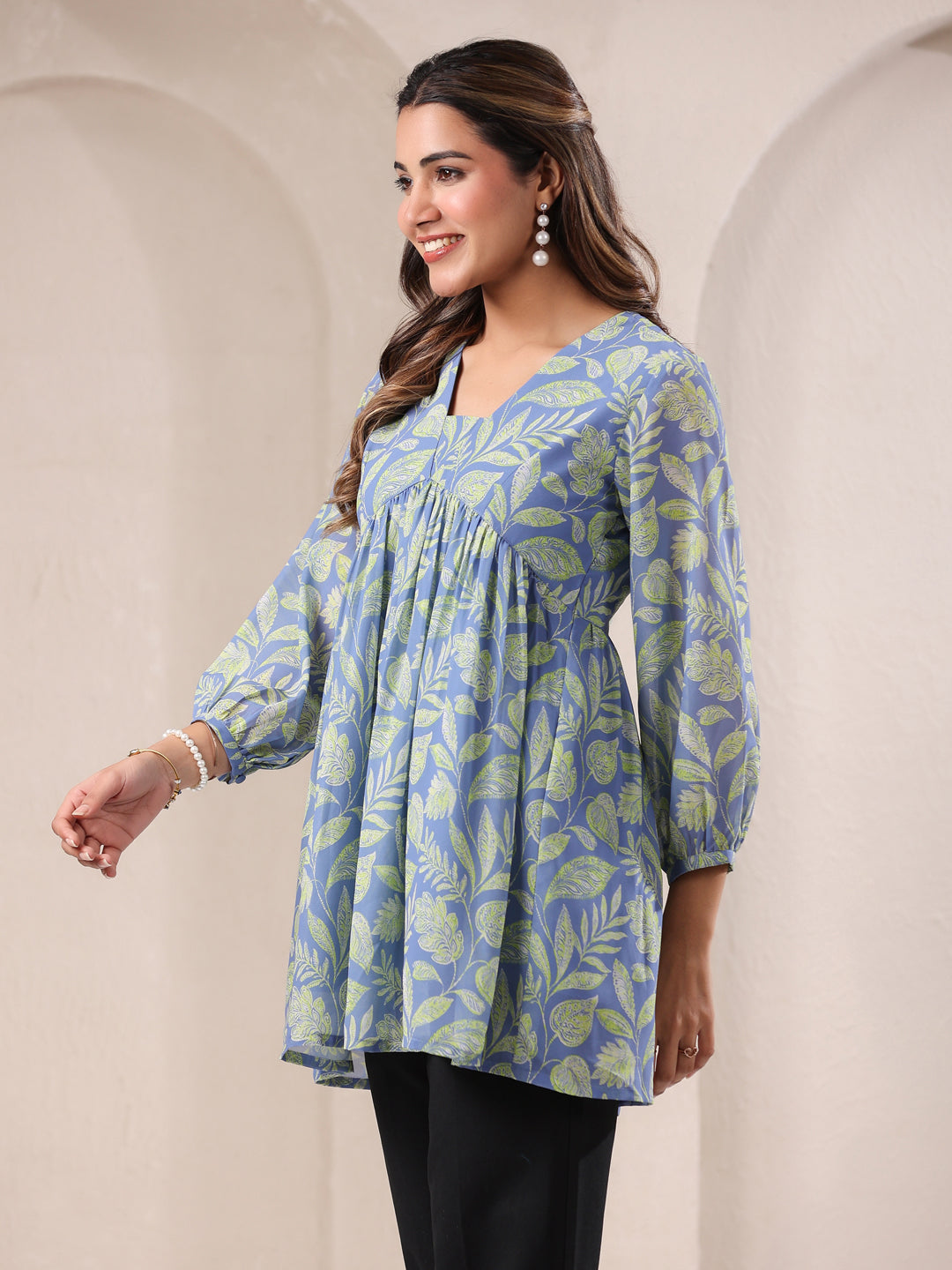 Janasya Bright Georgette Tropical A-Line Tunic 