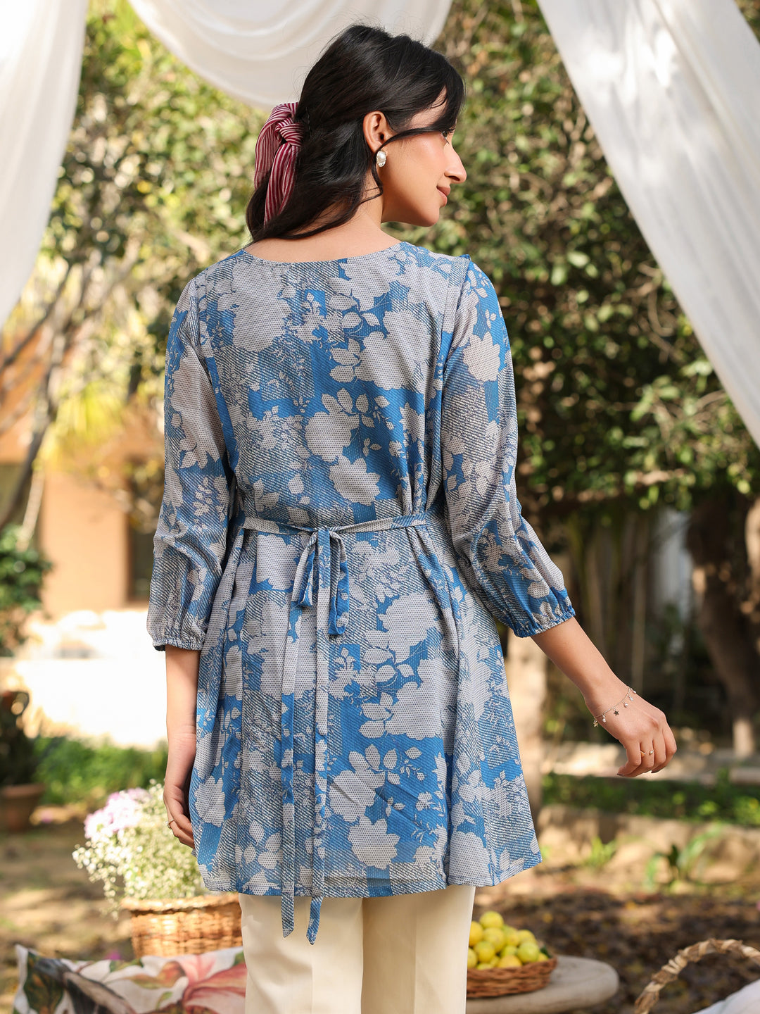 Janasya Bright Georgette Floral A-Line Tunic 