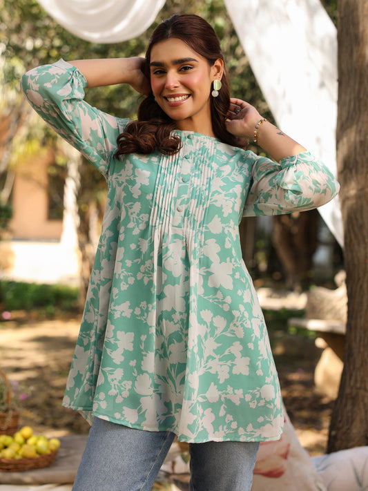 Janasya Light Georgette Floral Straight Tunic 