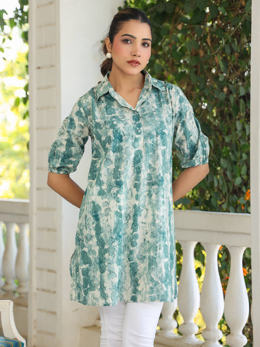 Janasya Dark Cotton Tie & dye Straight Tunic 