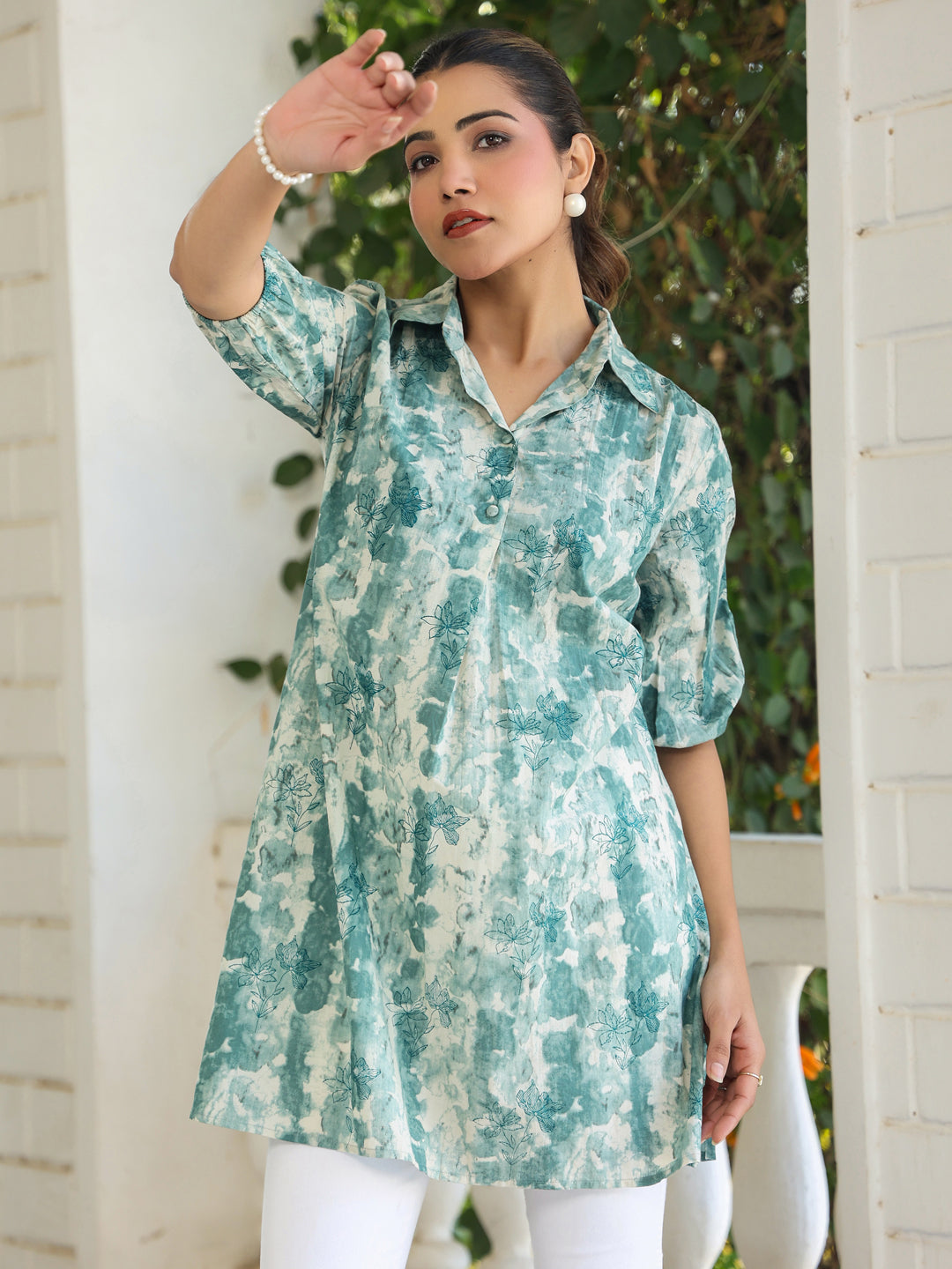 Janasya Dark Cotton Tie & dye Straight Tunic 