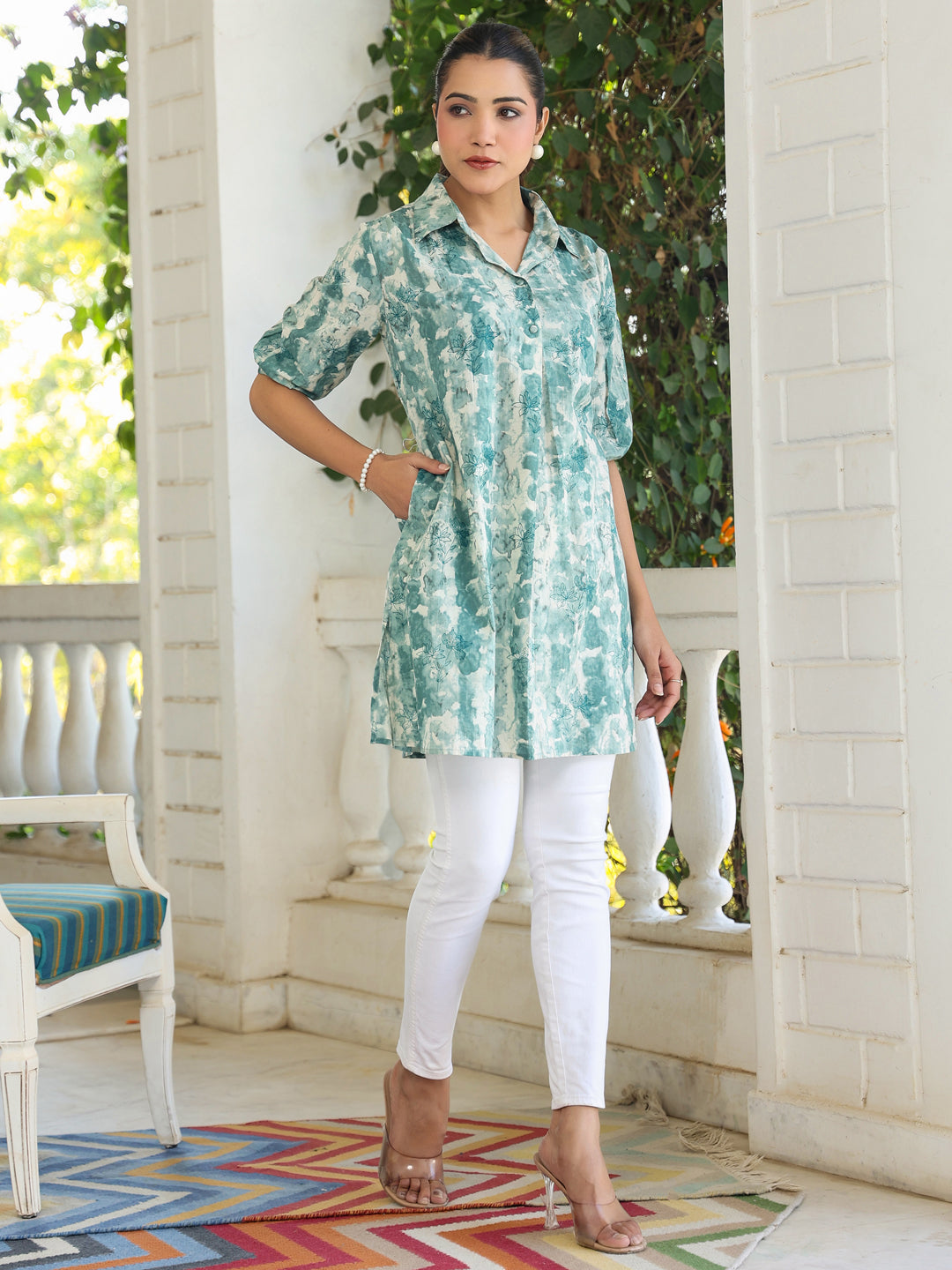 Janasya Dark Cotton Tie & dye Straight Tunic 