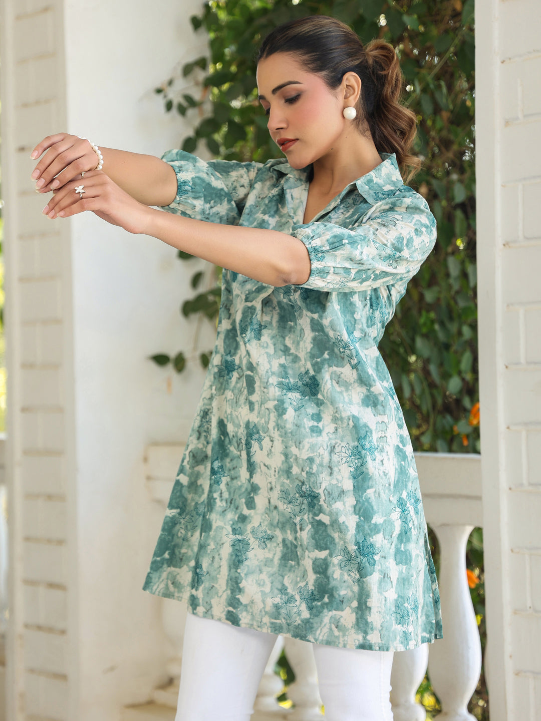 Janasya Dark Cotton Tie & dye Straight Tunic 