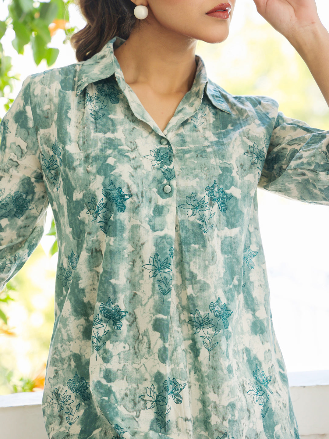 Janasya Dark Cotton Tie & dye Straight Tunic 