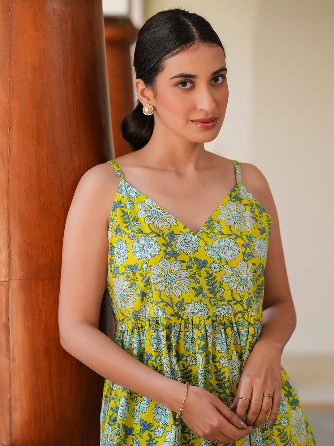 Janasya Bright Cotton Floral A-Line Tunic 