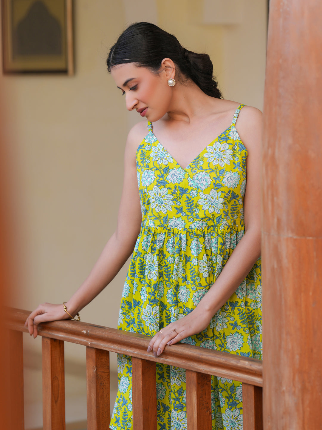 Janasya Bright Cotton Floral A-Line Tunic 