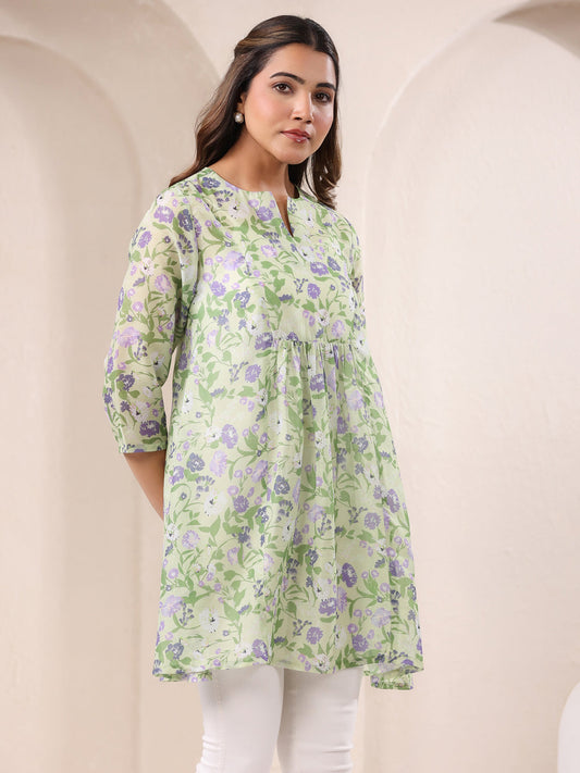 Janasya Light Silk Blend Floral A-Line Tunic 