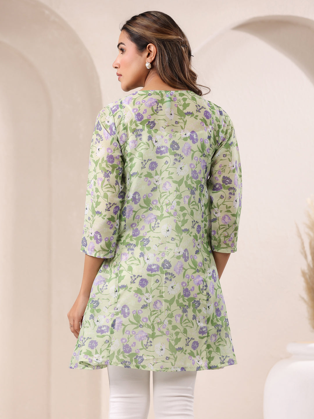Janasya Light Silk Blend Floral A-Line Tunic 