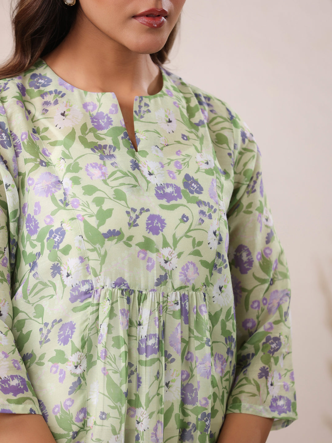 Janasya Light Silk Blend Floral A-Line Tunic 