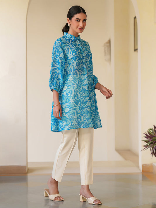 Janasya Bright Silk Blend Floral A-Line Tunic 