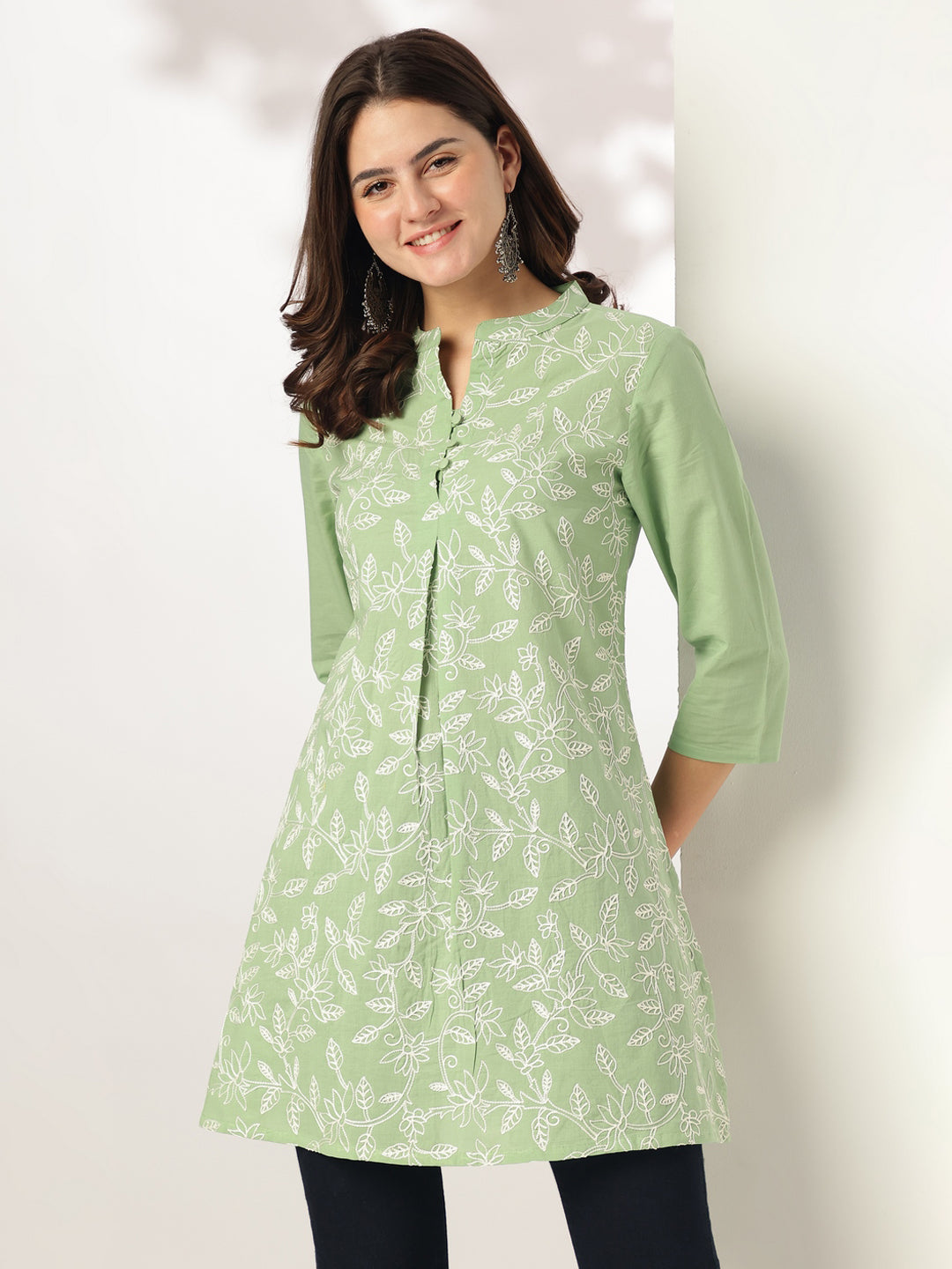 Janasya Light Cotton Embroidered A-Line Tunic 