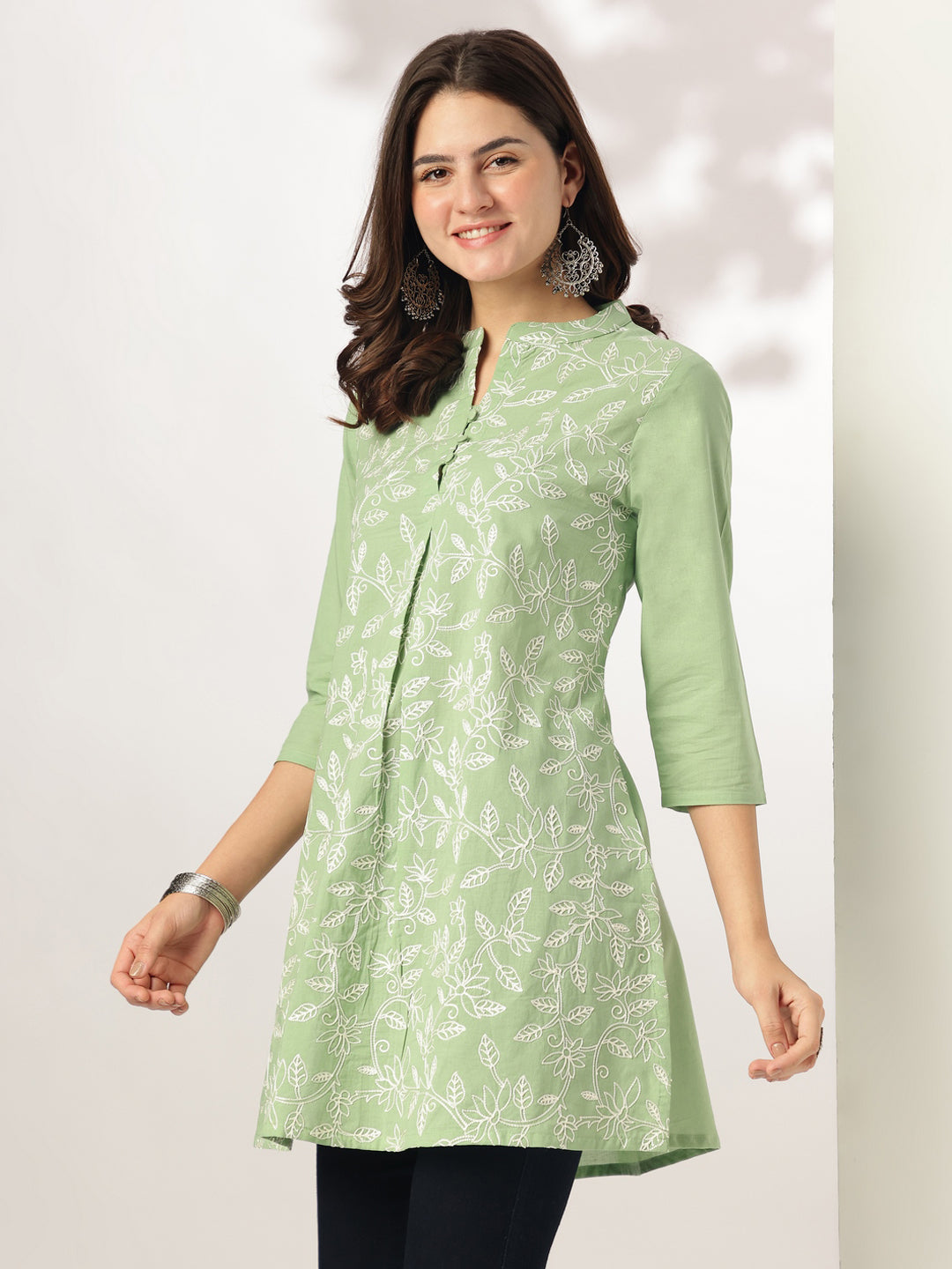 Janasya Light Cotton Embroidered A-Line Tunic 