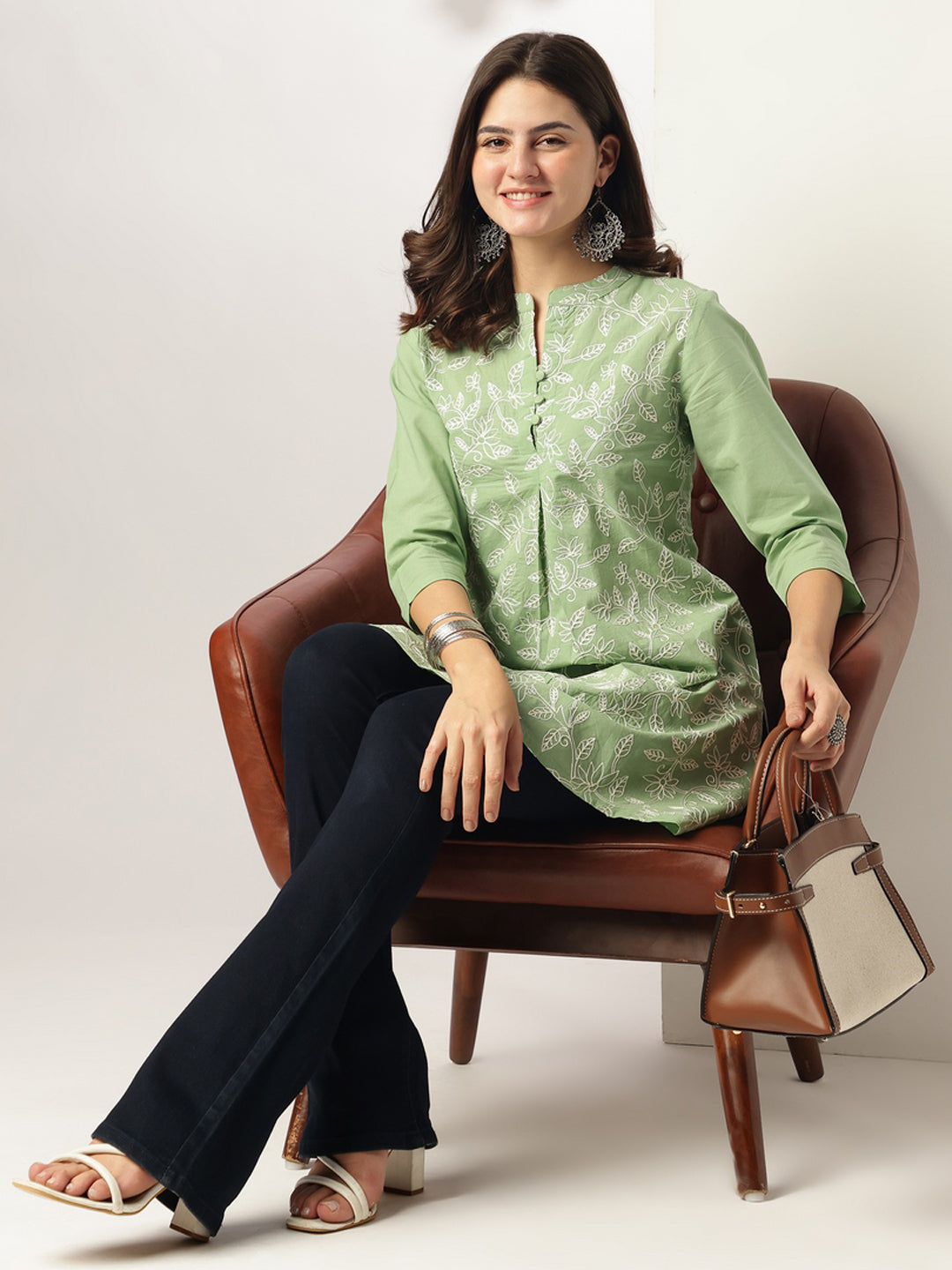 Janasya Light Cotton Embroidered A-Line Tunic 
