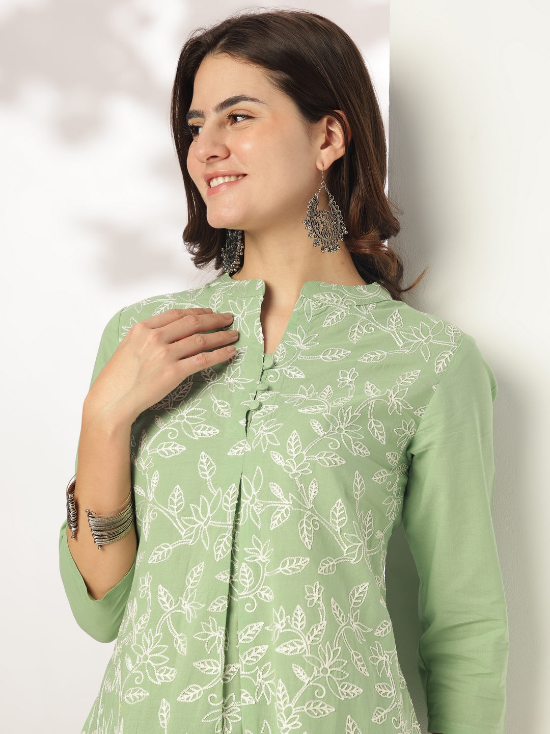 Janasya Light Cotton Embroidered A-Line Tunic 