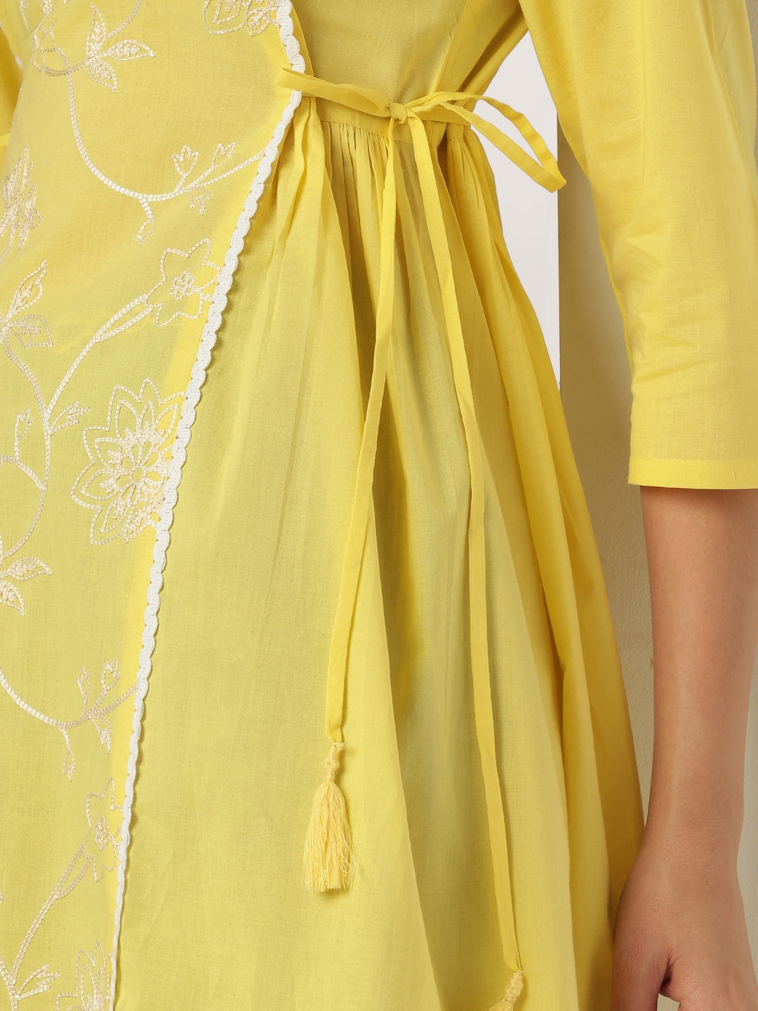 Janasya Bright Cotton Embroidered A-Line Tunic 