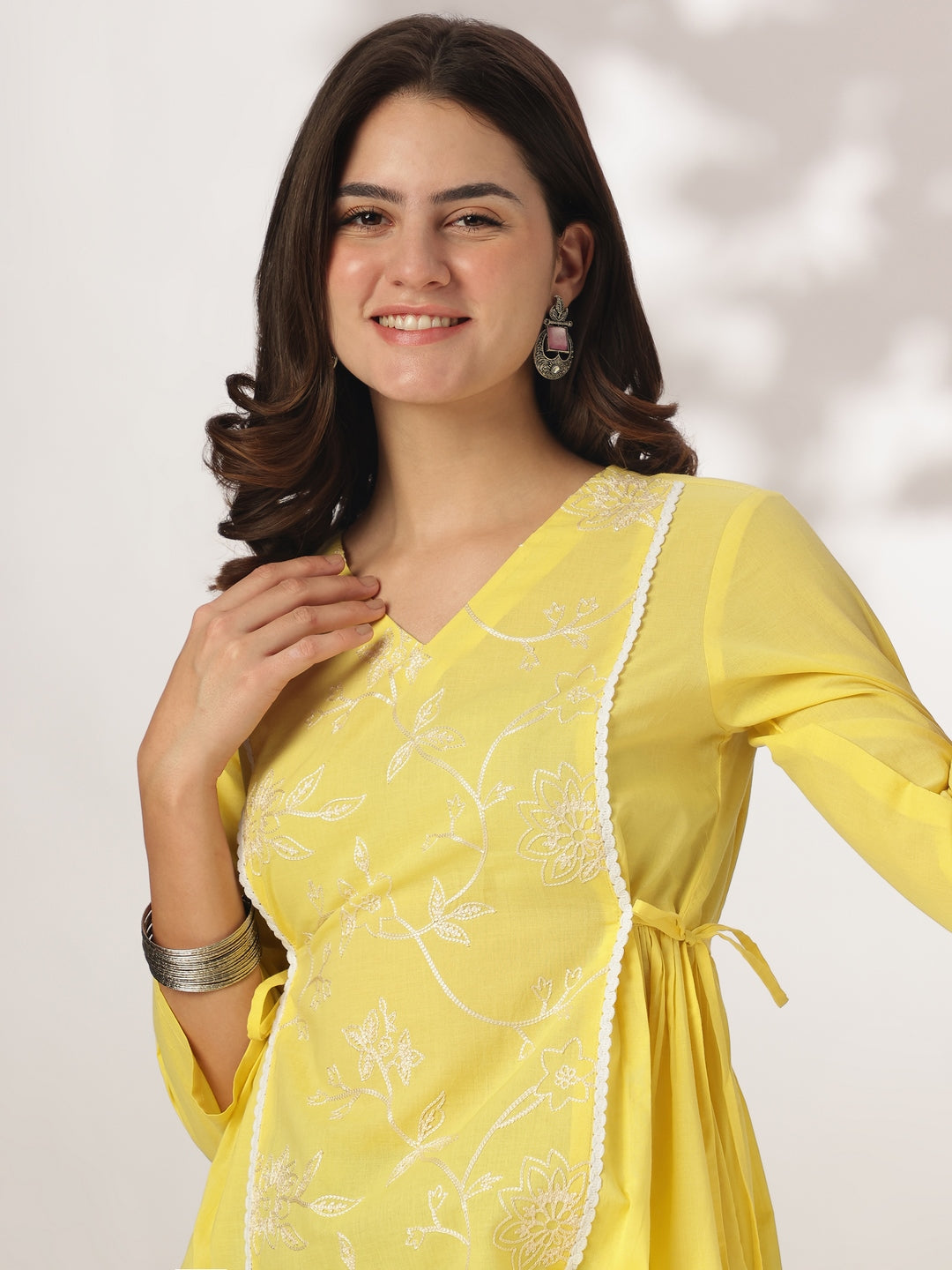 Janasya Bright Cotton Embroidered A-Line Tunic 
