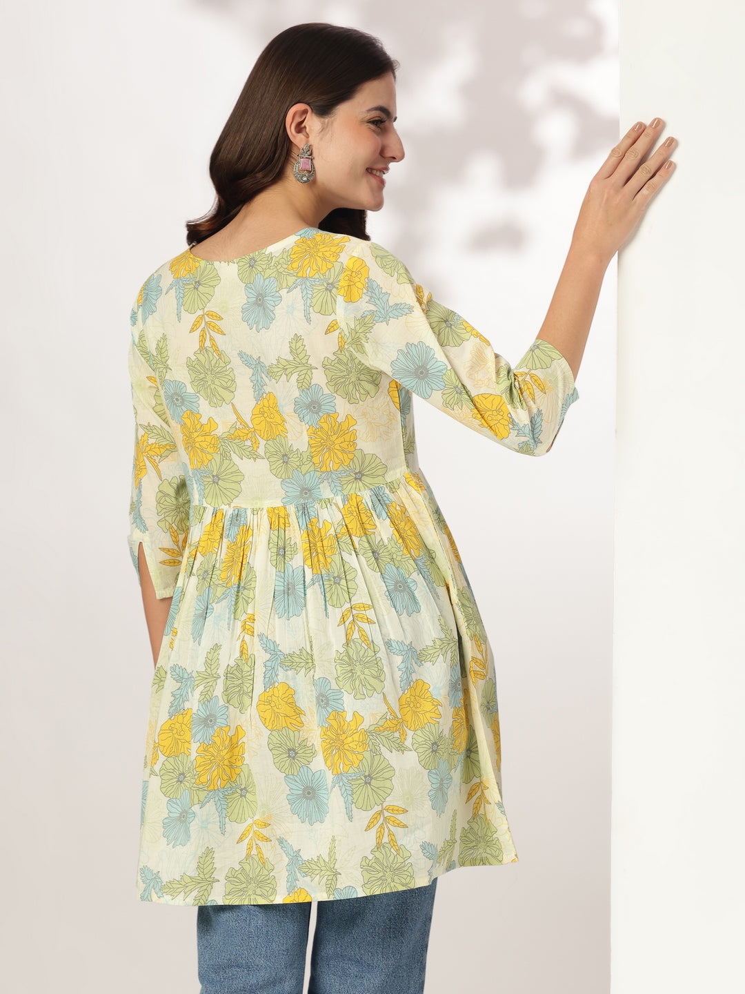 Janasya Light Cotton Floral A-Line Tunic 