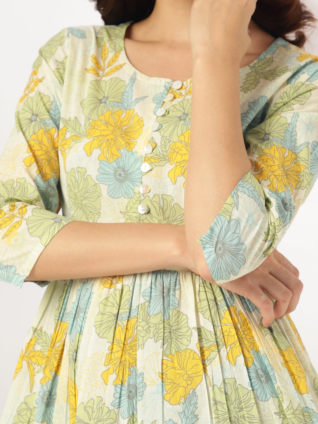 Janasya Light Cotton Floral A-Line Tunic 