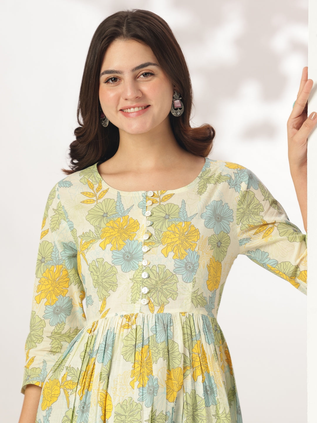 Janasya Light Cotton Floral A-Line Tunic 
